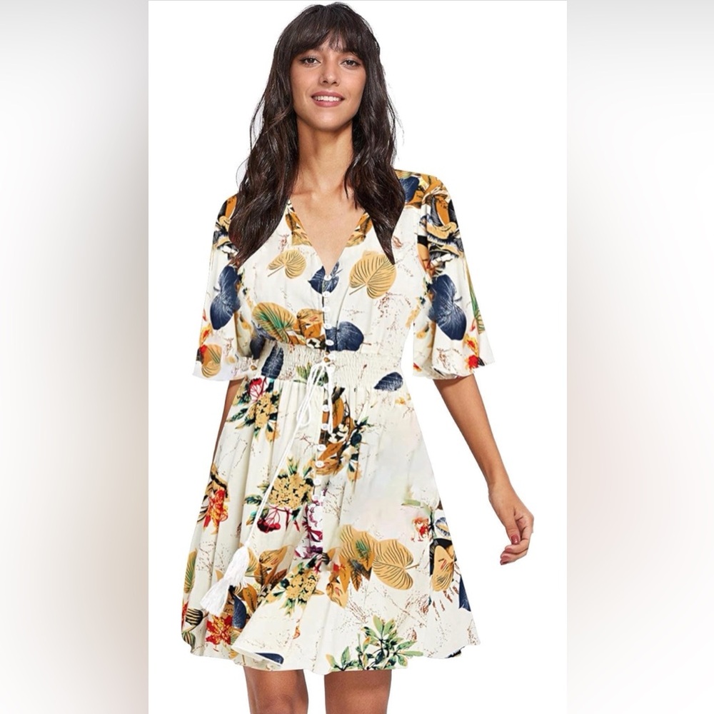 Cream Print Dress